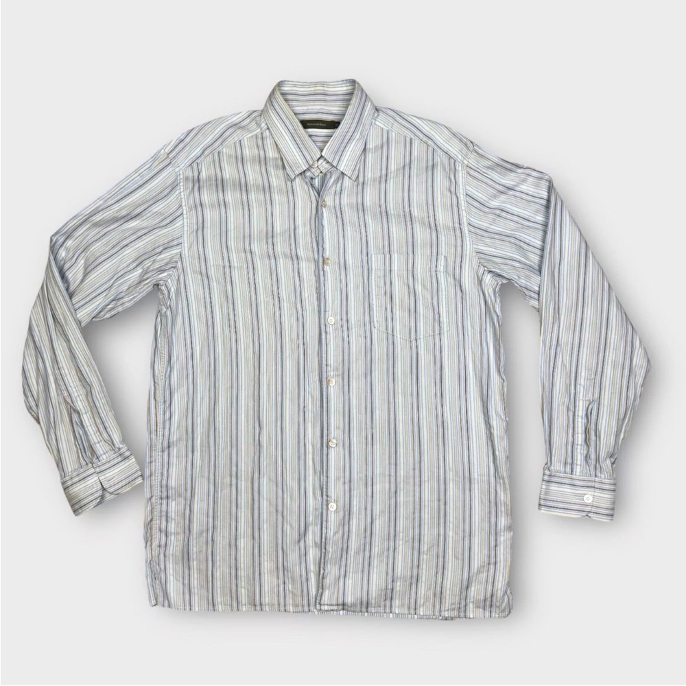 Ermenegildo Zegna Mens Striped Dress Shirt 100% Cotton Button Down Size X-Large